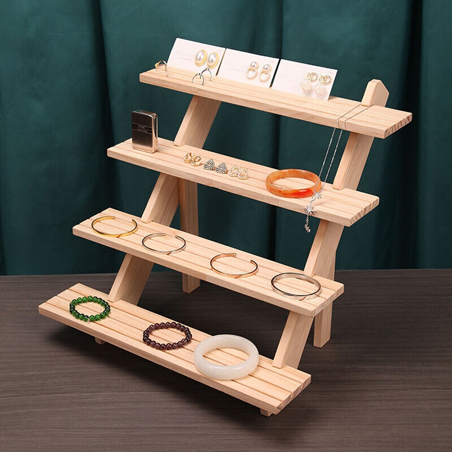 Wooden Jewelry Display Rack for Earrings Rings and Watches