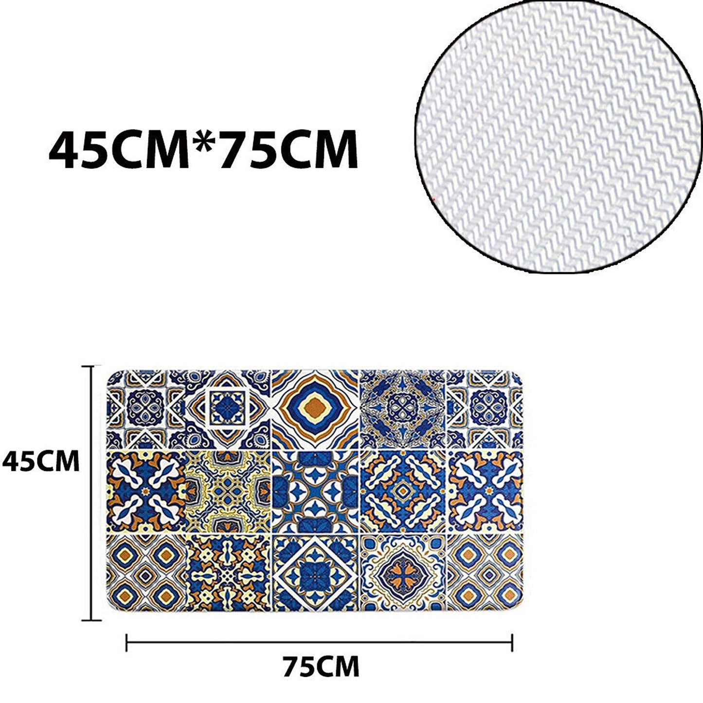 Blue Block Pattern Comfort Kitchen Mat Set with Rubber Back