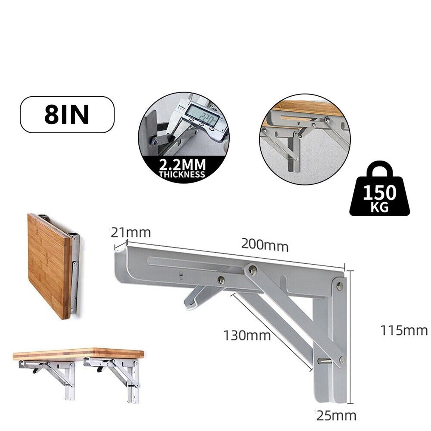 2pcs Folding Table Bracket Heavy Duty Stainless Steel Wall Shelf Support
