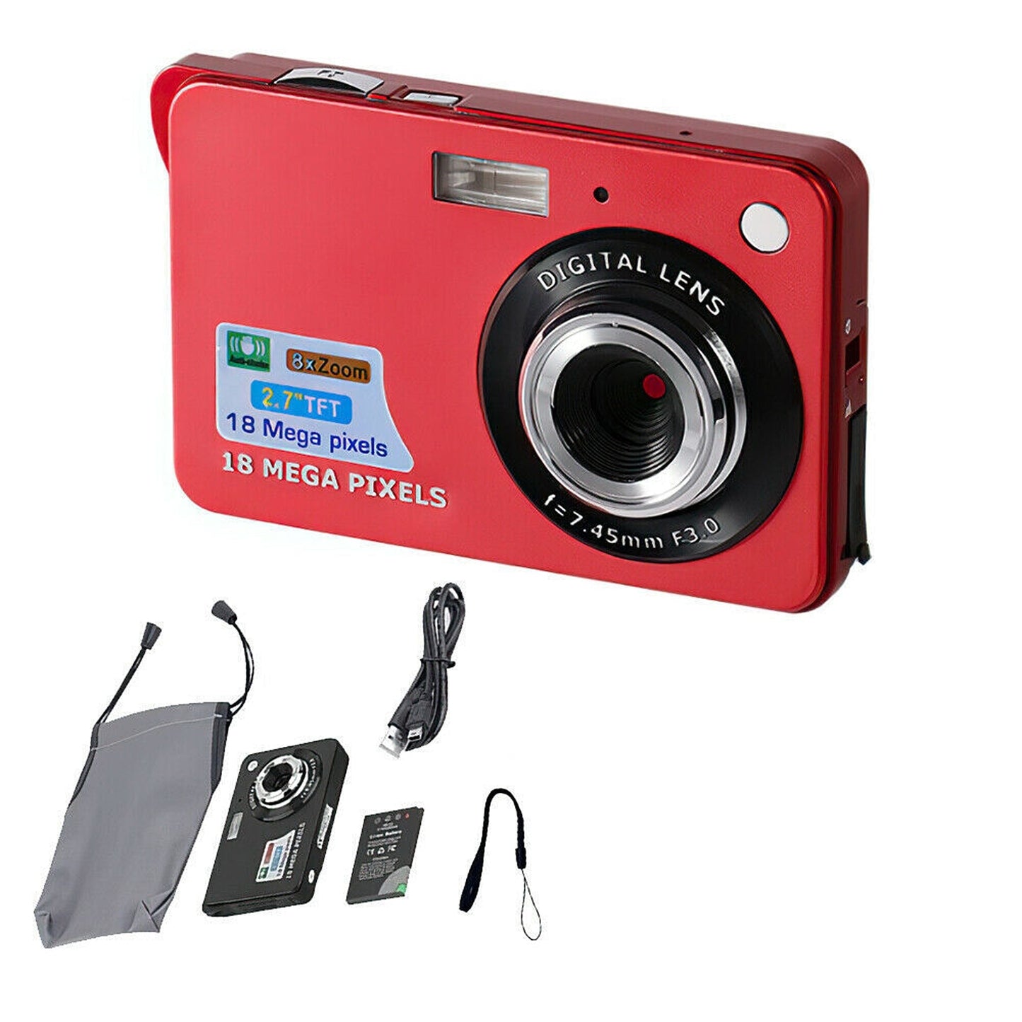 Digital Vlogging Camera with 2.7in TFT LCD Screen 18MP 8x Zoom
