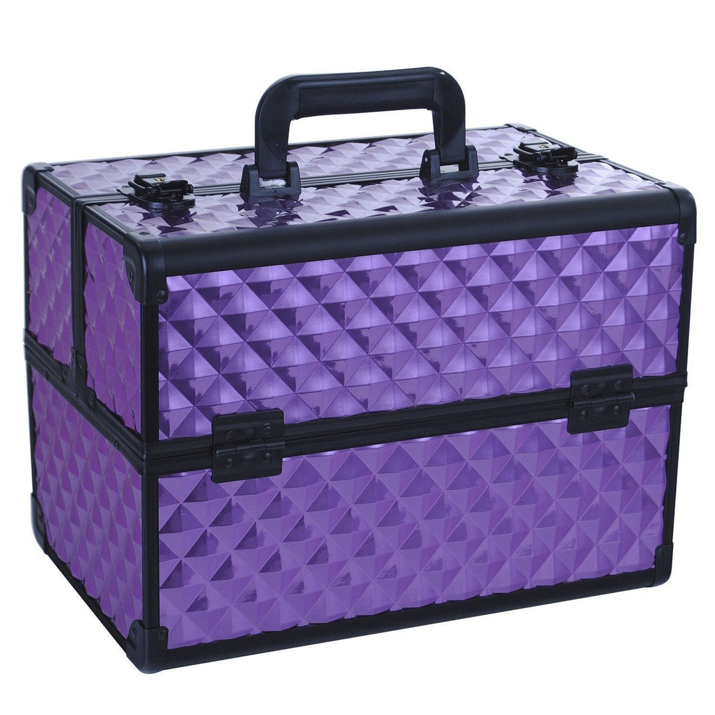 Portable Diamond Pattern Beauty Makeup Cosmetic Case with Carry Strap