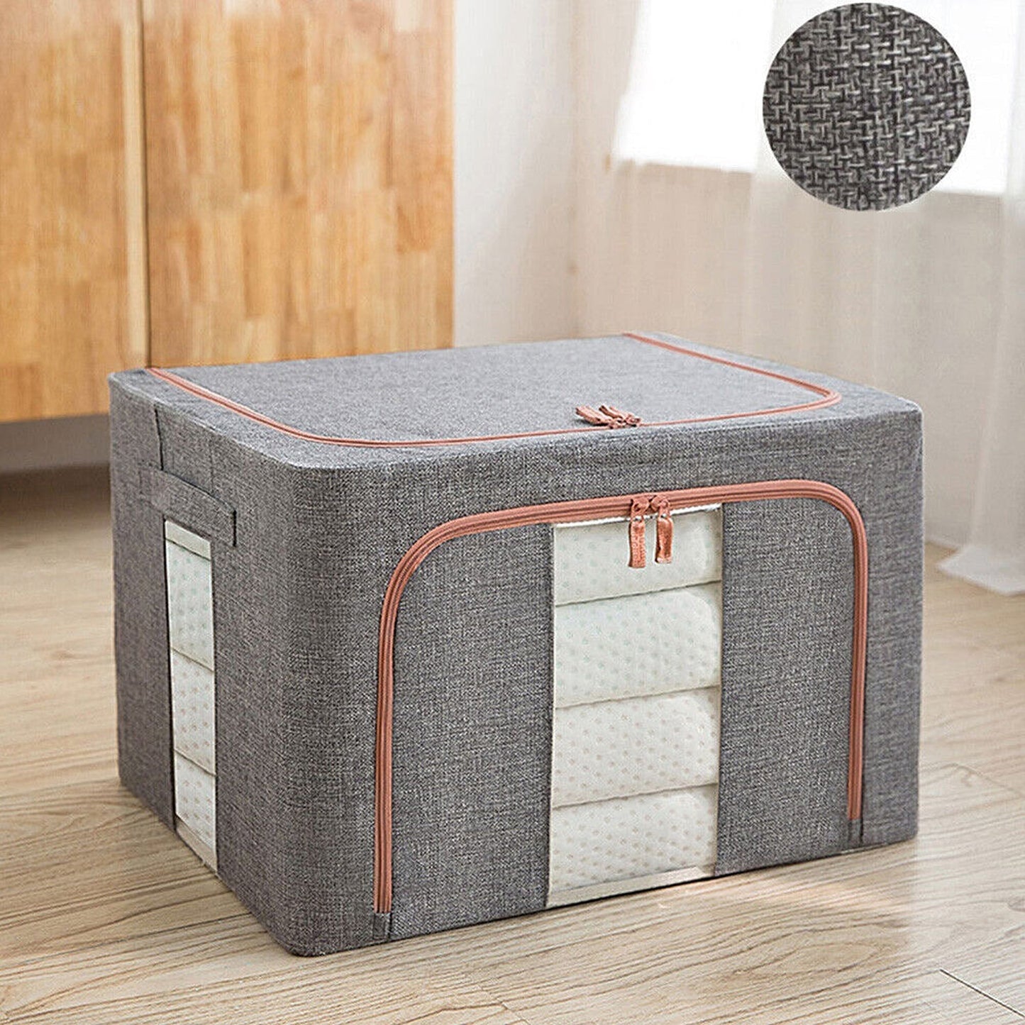 Grey Foldable Storage Box with Crushed Steel Frame Clothes Quilt Toys Organizer