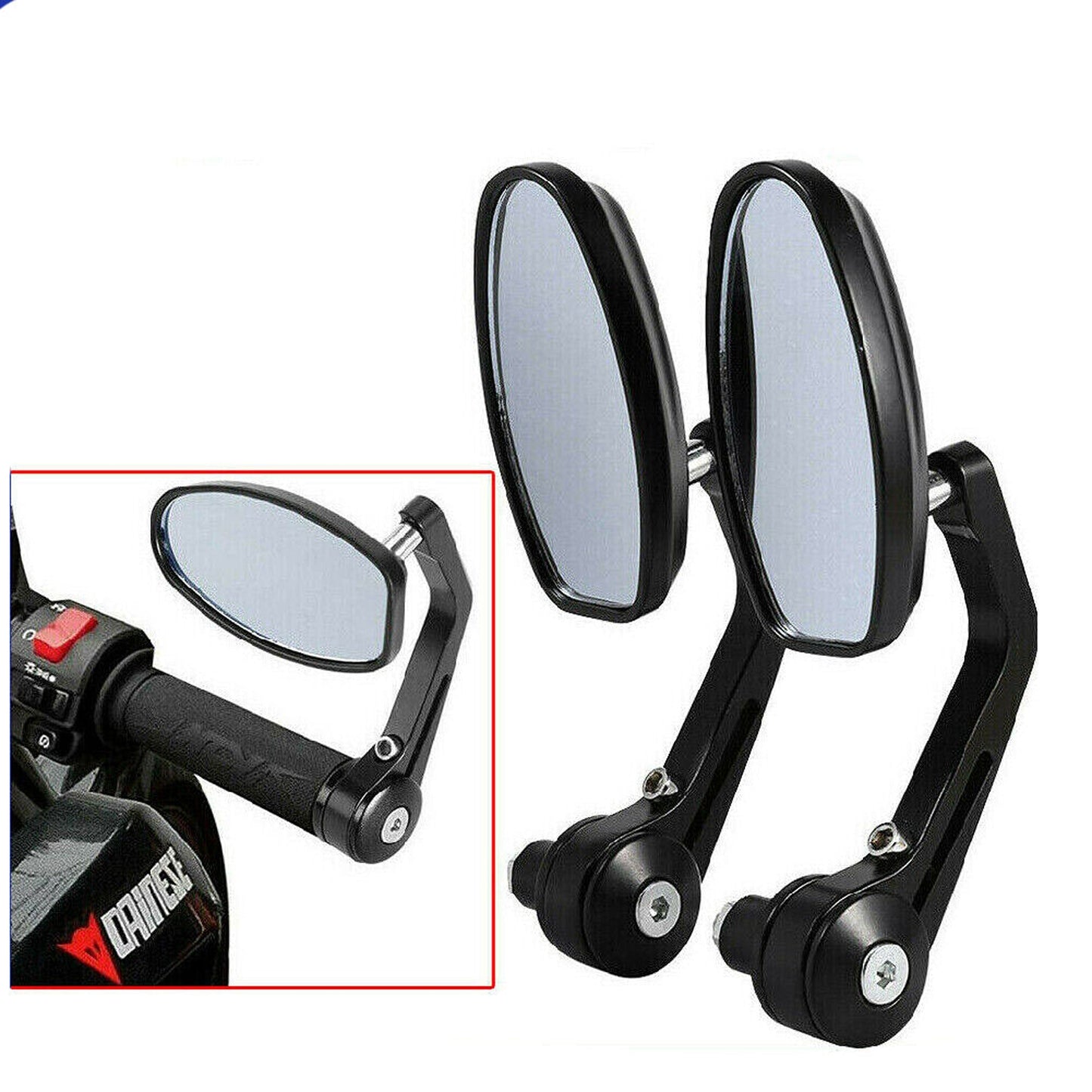 Motorcycle Aluminum Oval Rear View Mirror Handlebar End