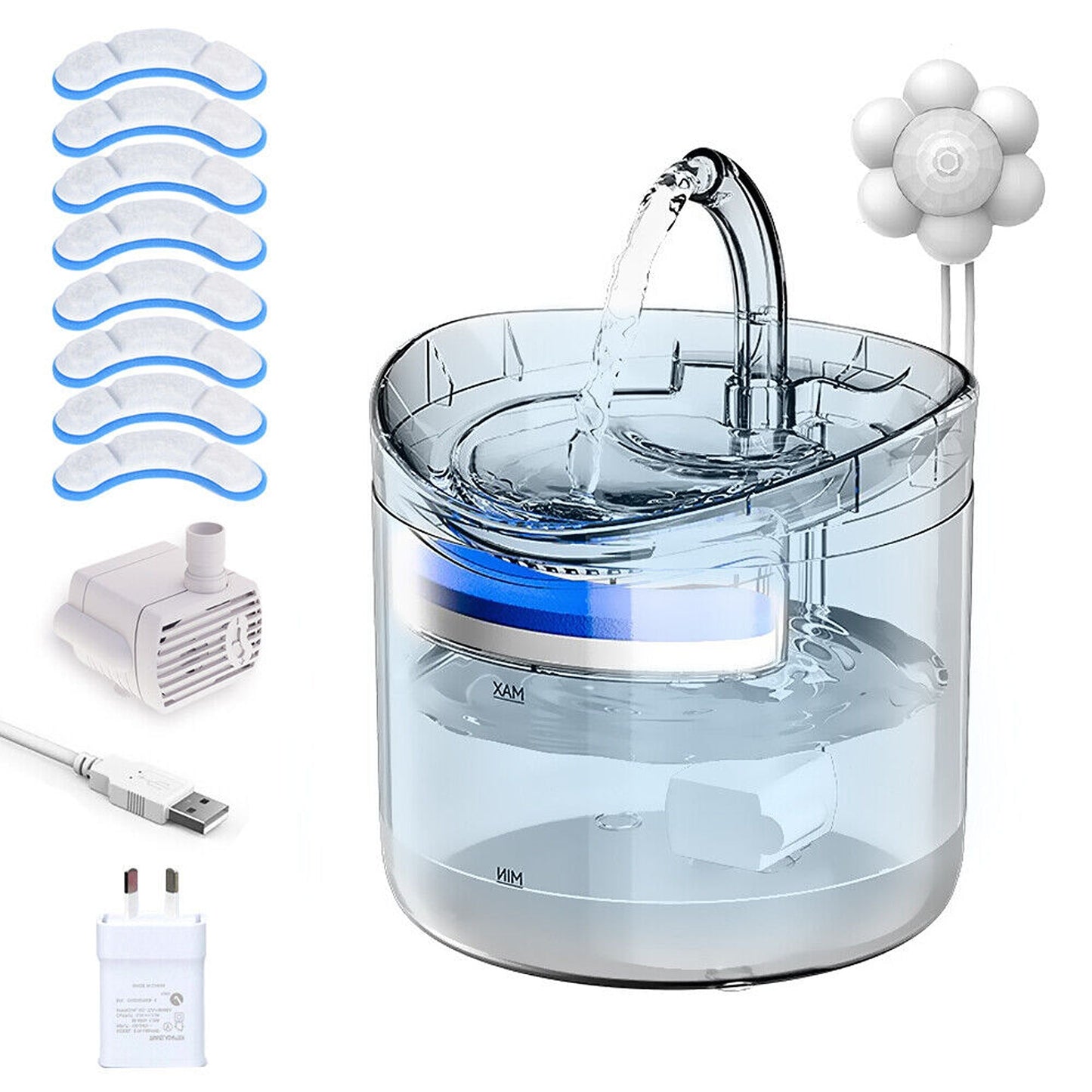 Automatic Electric 2L Pet Water Fountain Cat Dog Sensor Drink Dispenser Filter