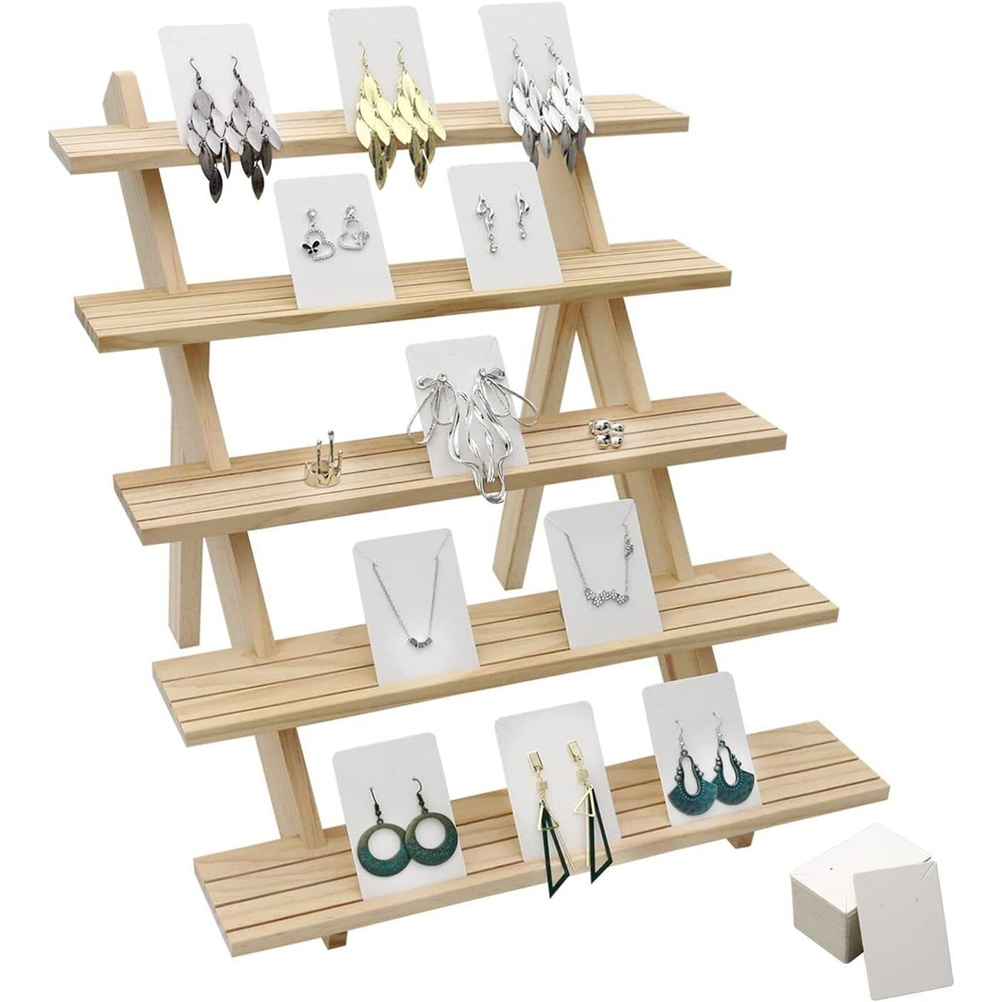 Wooden Jewelry Display Rack for Earrings Rings and Watches