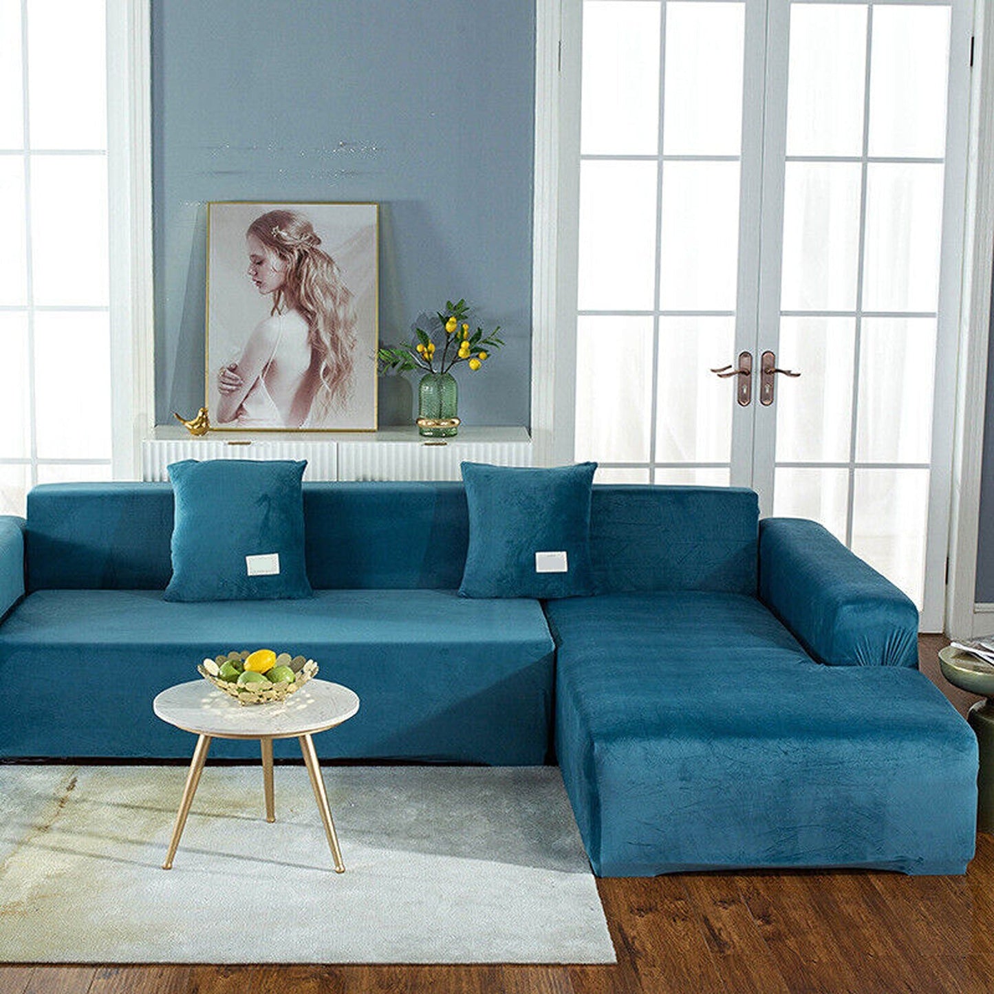Lake Blue Super Stretch Slipcover Velvet Sofa Covers Couch Cover