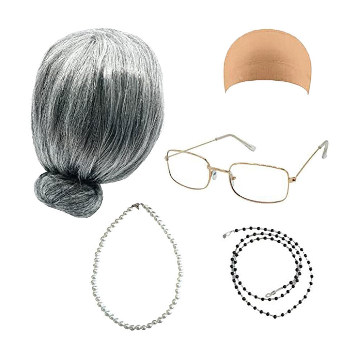 4pcs Granny Costume Set with Wig for School 100 Days Celebration