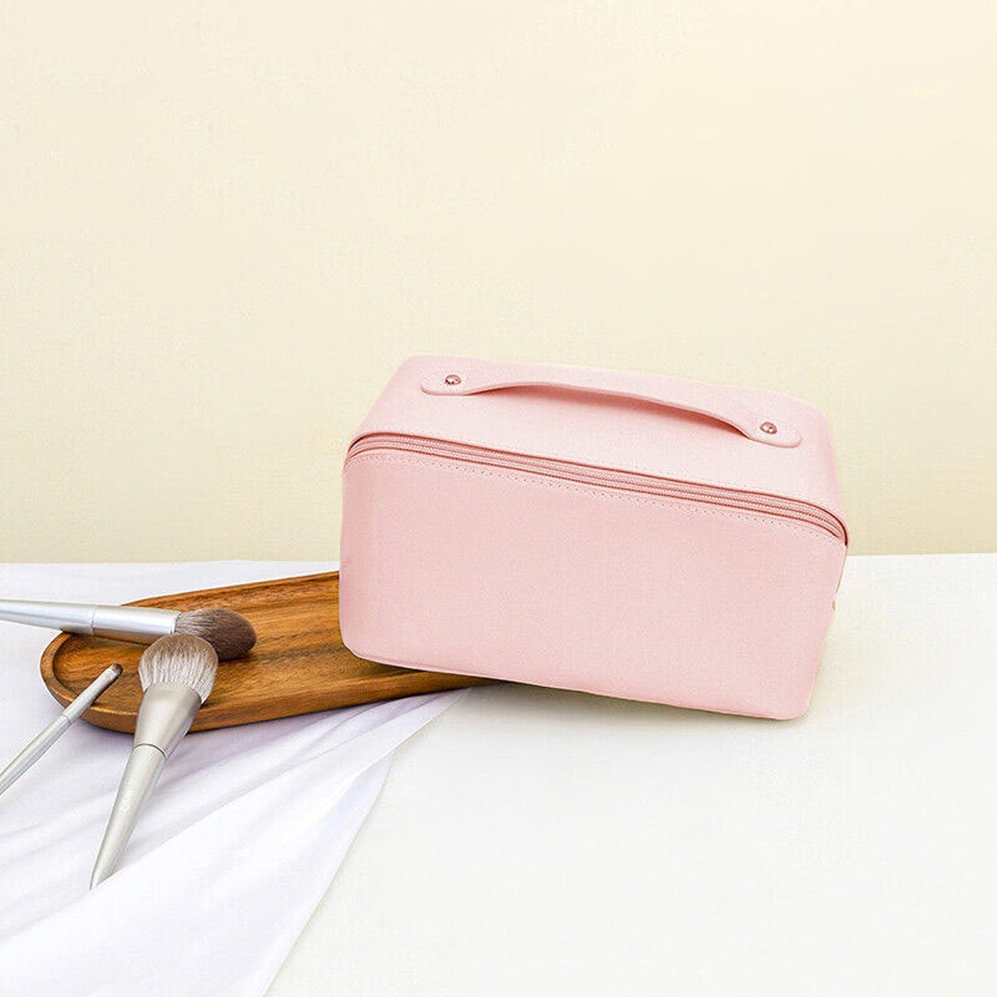 Large Travel Cosmetic Makeup Bag with Organizers and Brush Slots