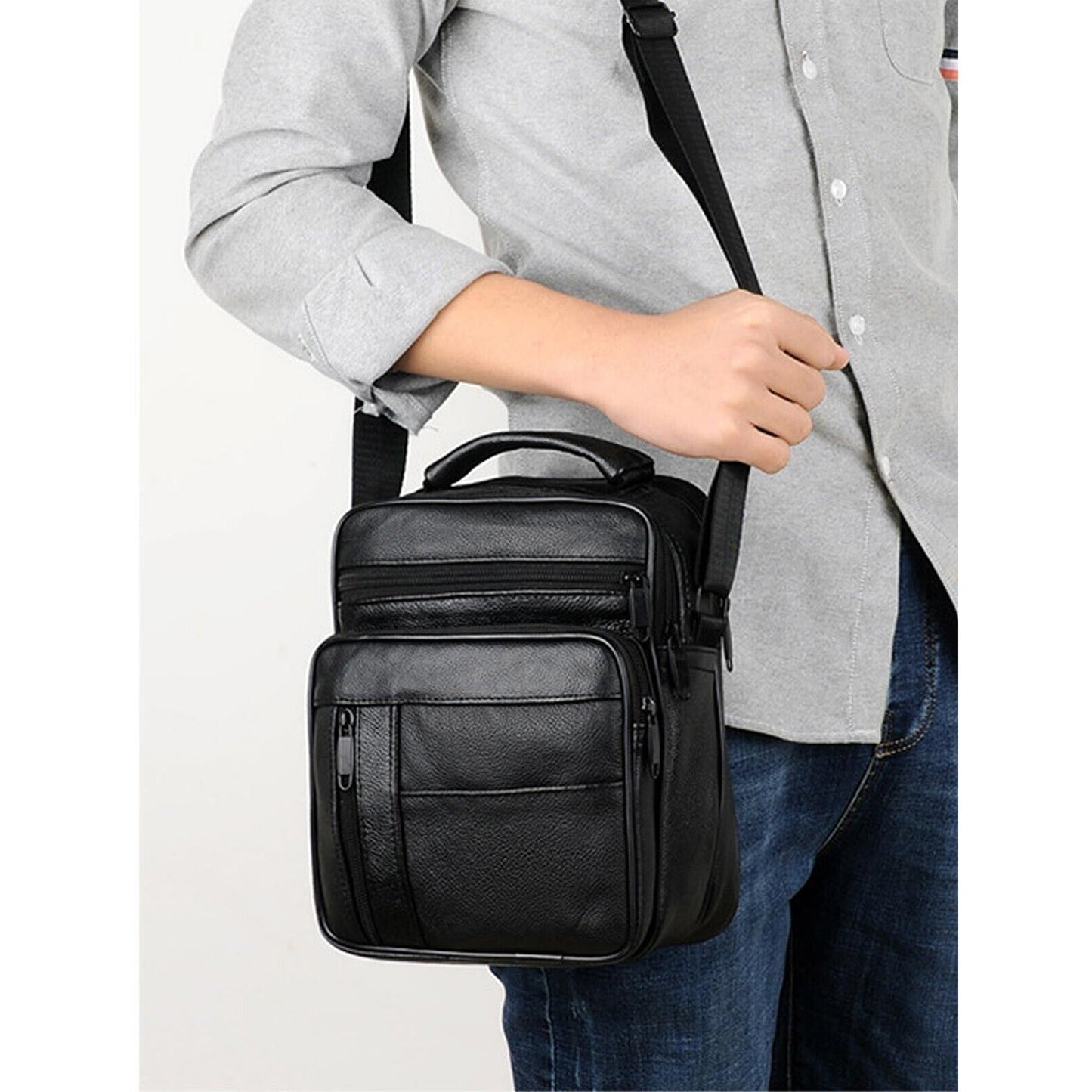 Men Genuine Leather Crossbody Bags Business Shoulder Messenger Backpack