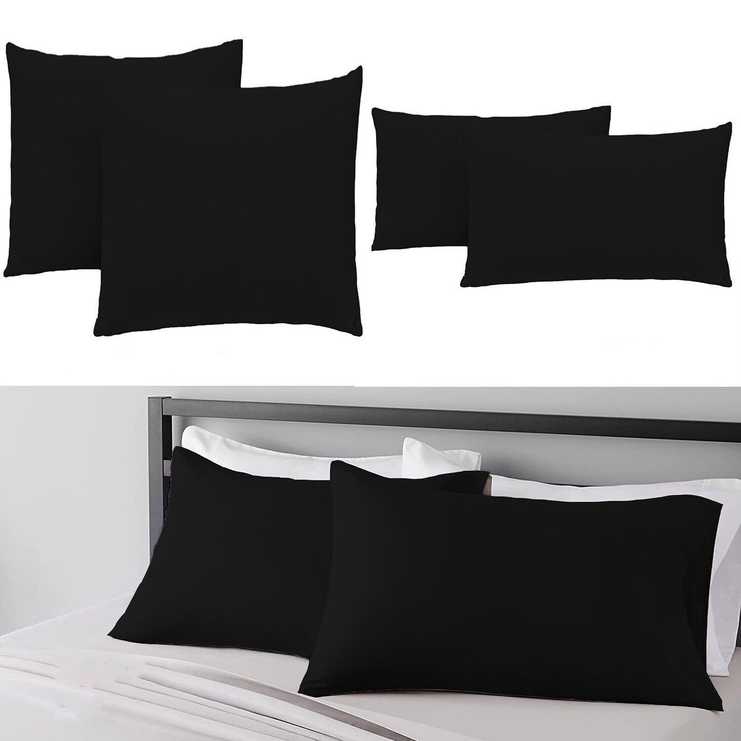 Black 2 Pack Standard European Queen King Pillow Cases