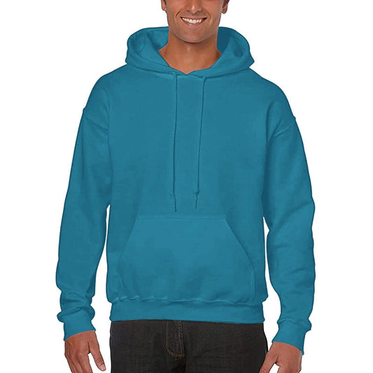 Blue Men Fleece Hooded Sweatshirt Gym Pullover Jumper