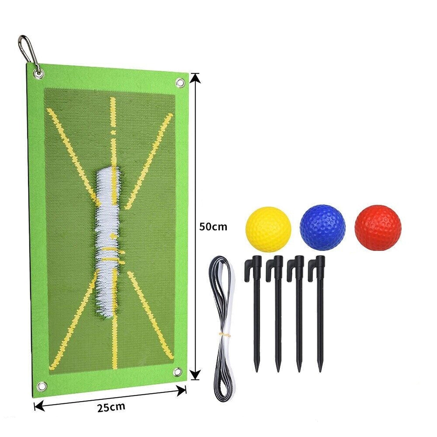 Golf Training Aid for Swing Detection with Mat Hook Spike Ball Set