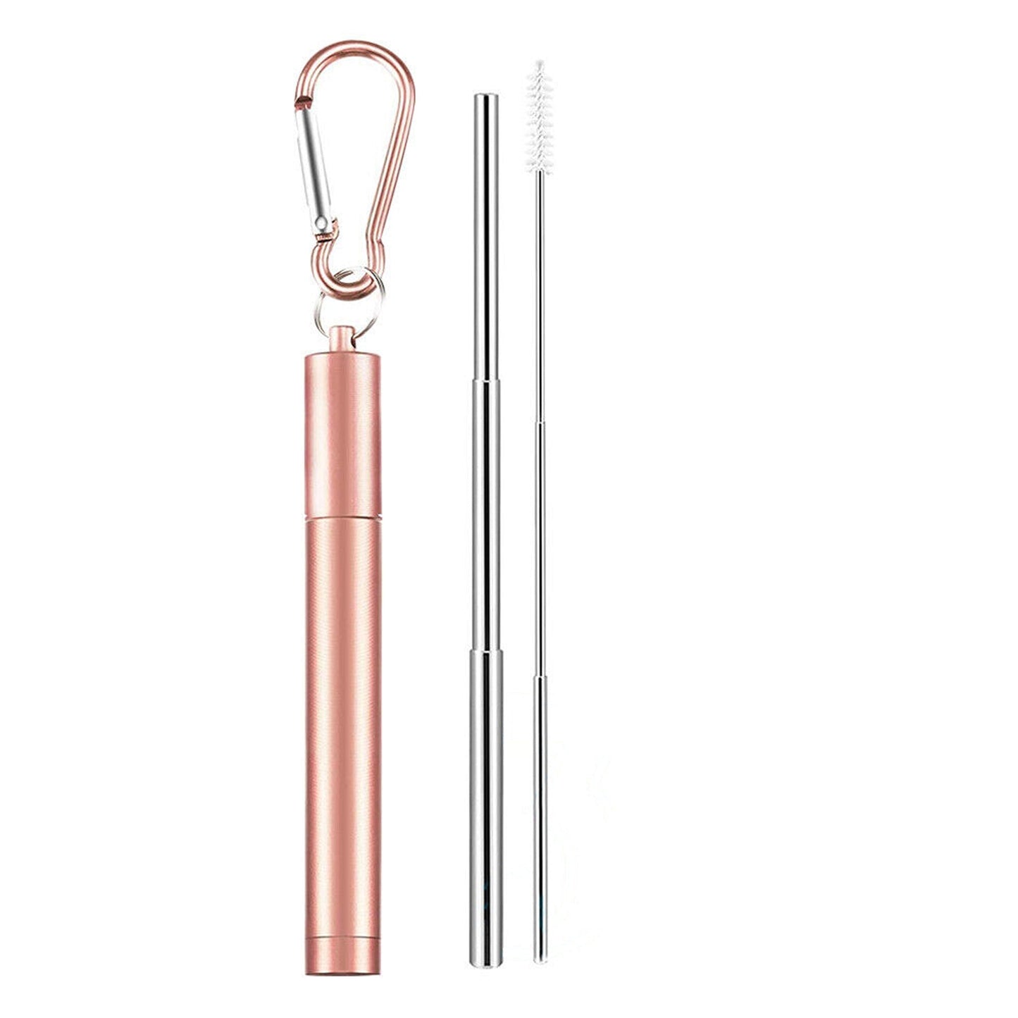 Stainless Steel Foldable Drinking Straw Metal Reusable with Cleaning Brush Keyring