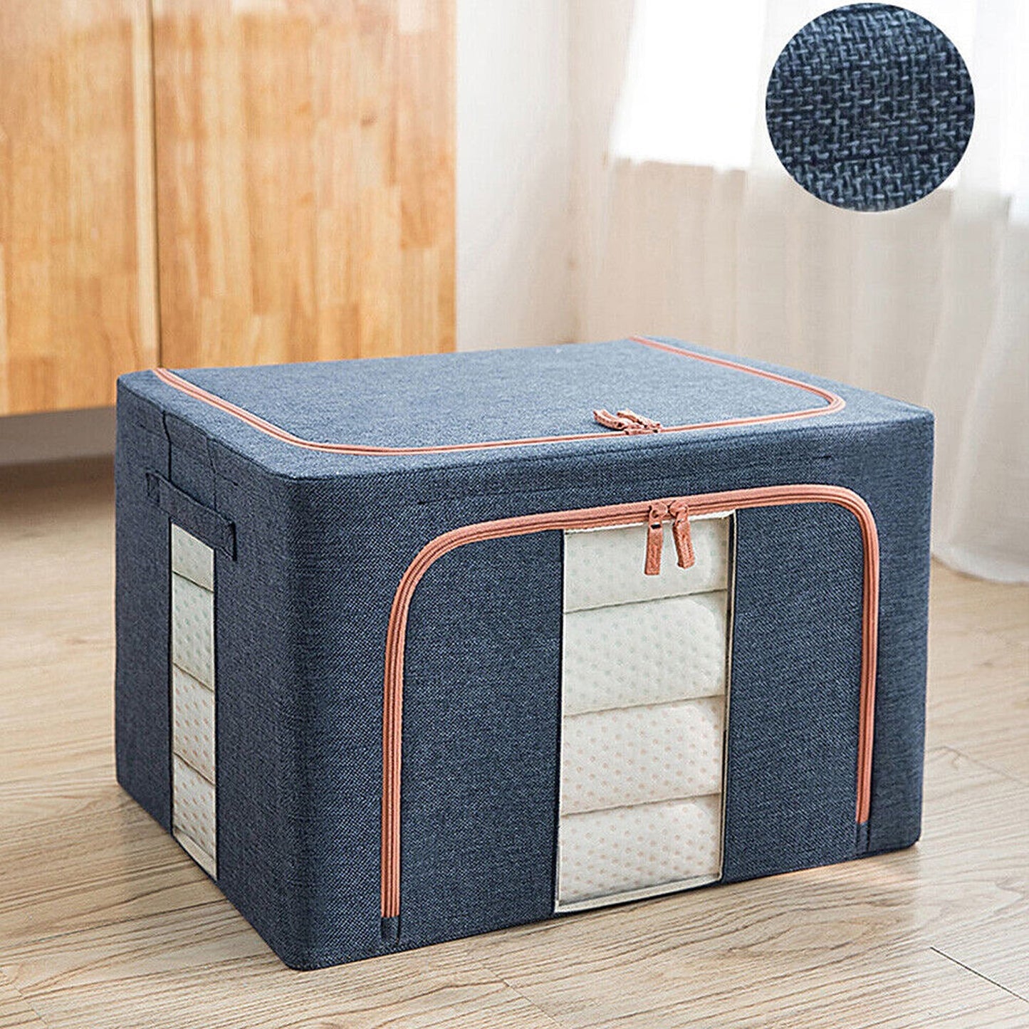 Foldable Storage Box with Crushed Steel Frame Clothes Quilt Toys Organizer