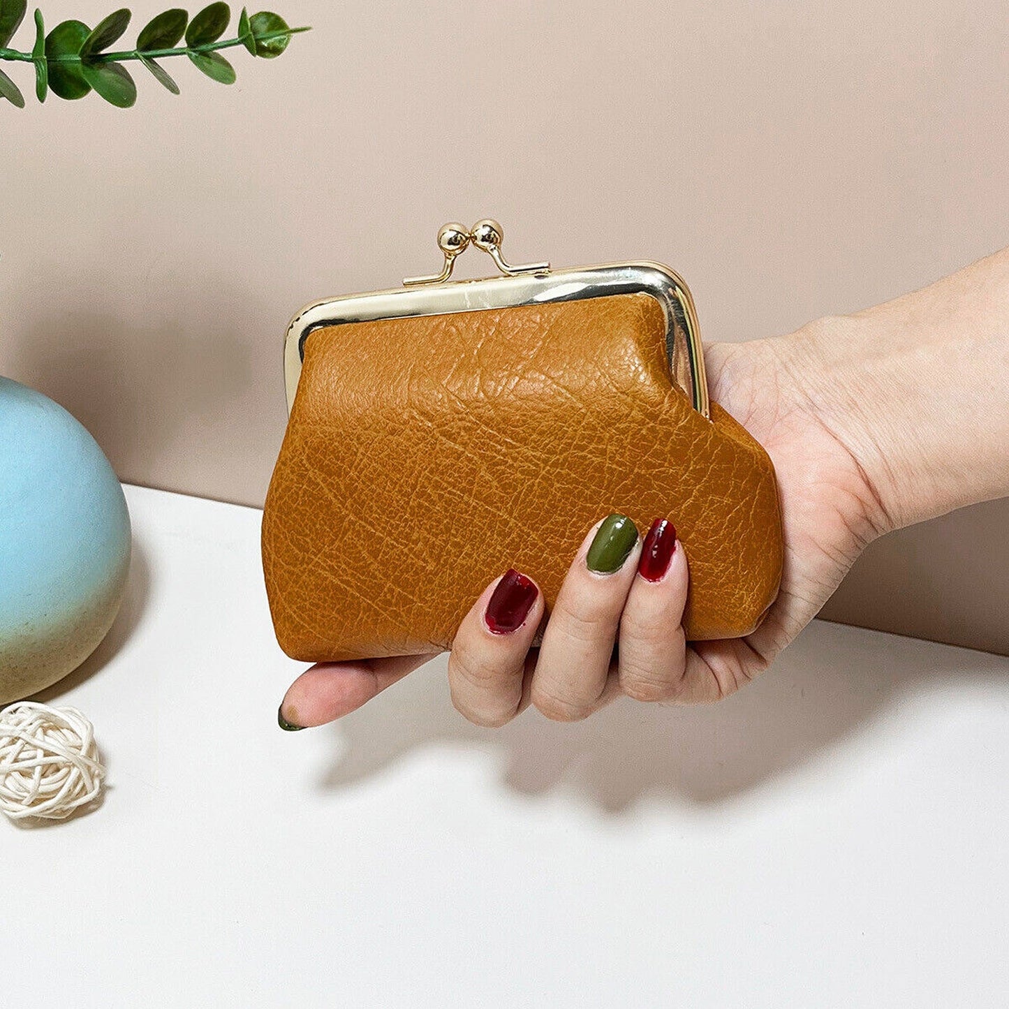 Small Leather Cosmetic Bag for Coin and Lipstick Storage