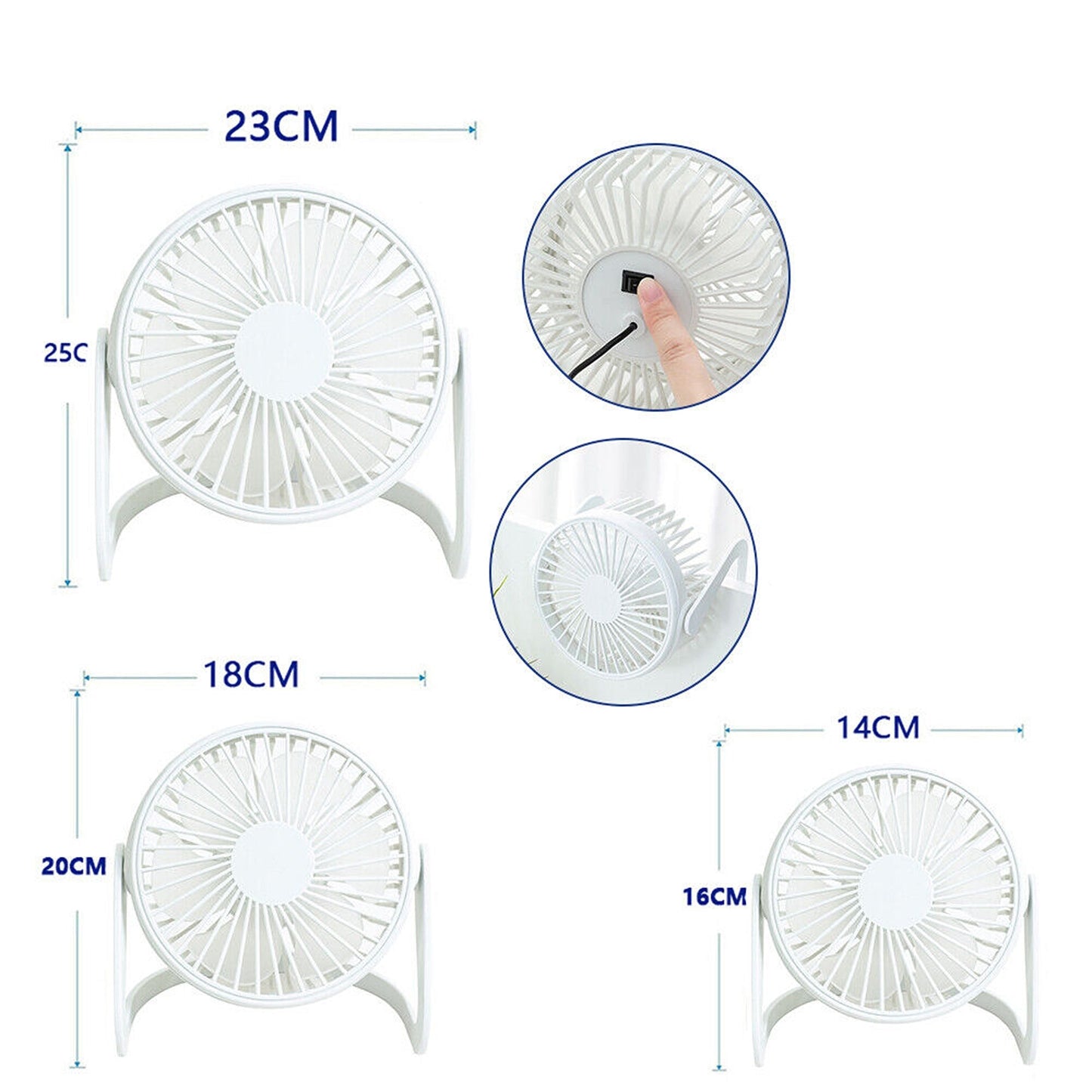 White Compact USB Powered Desk Fan Quiet Personal Cooler for Tabletop Use