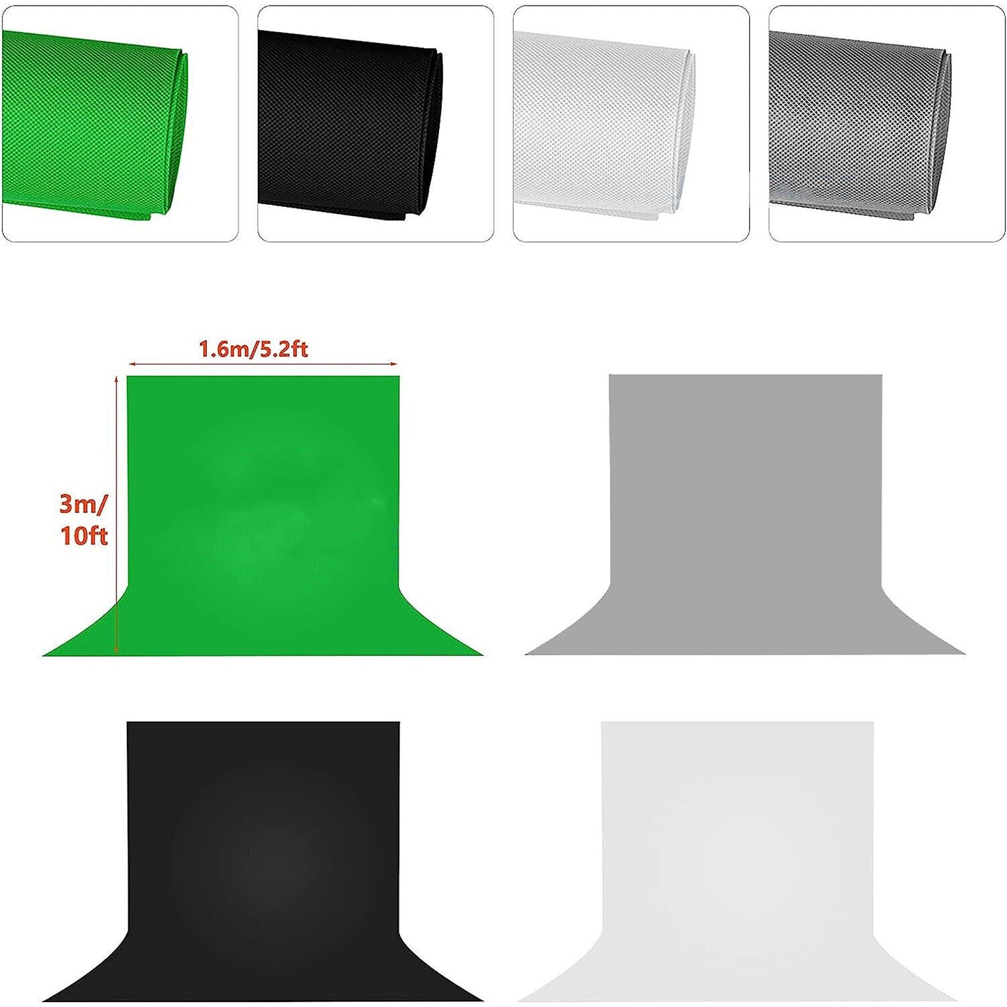 Studio Support Kit with Grey Green White and Black Photo Backdrops