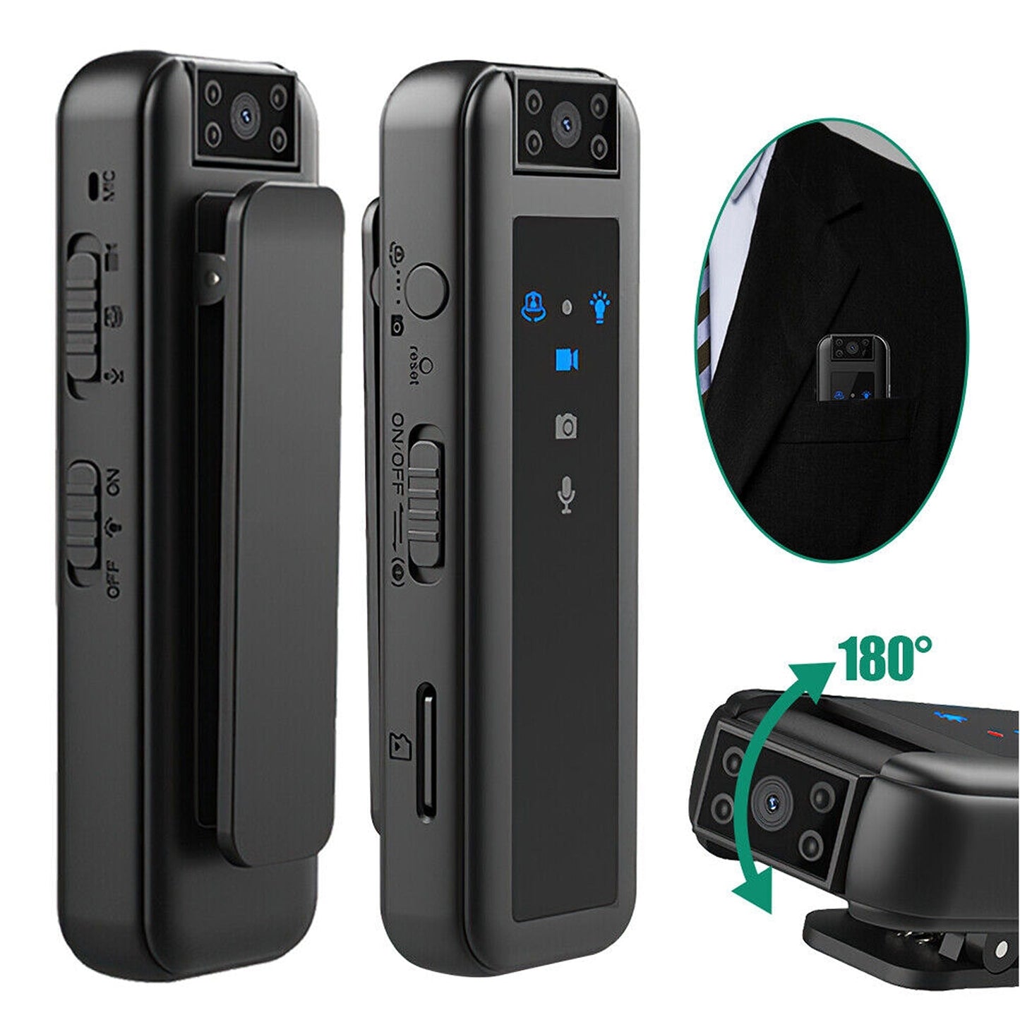 180 Degree Rotatable Mini Clip Camera with HD Night Vision 1080P