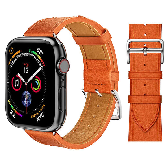 Orange Leather Strap For Apple Watch iWatch Band Series 9 8 7 6 5 4 3 SE 45 44 41
