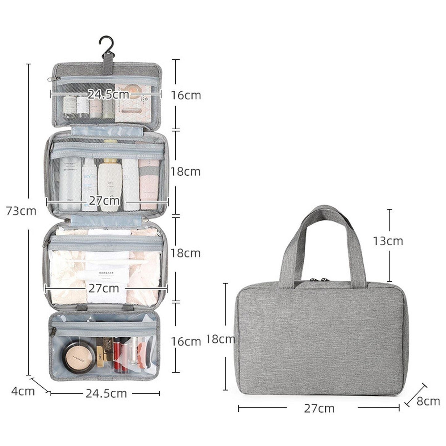 Large Travel Toiletry Organizer with Hanging Hook Cosmetic Makeup Bag