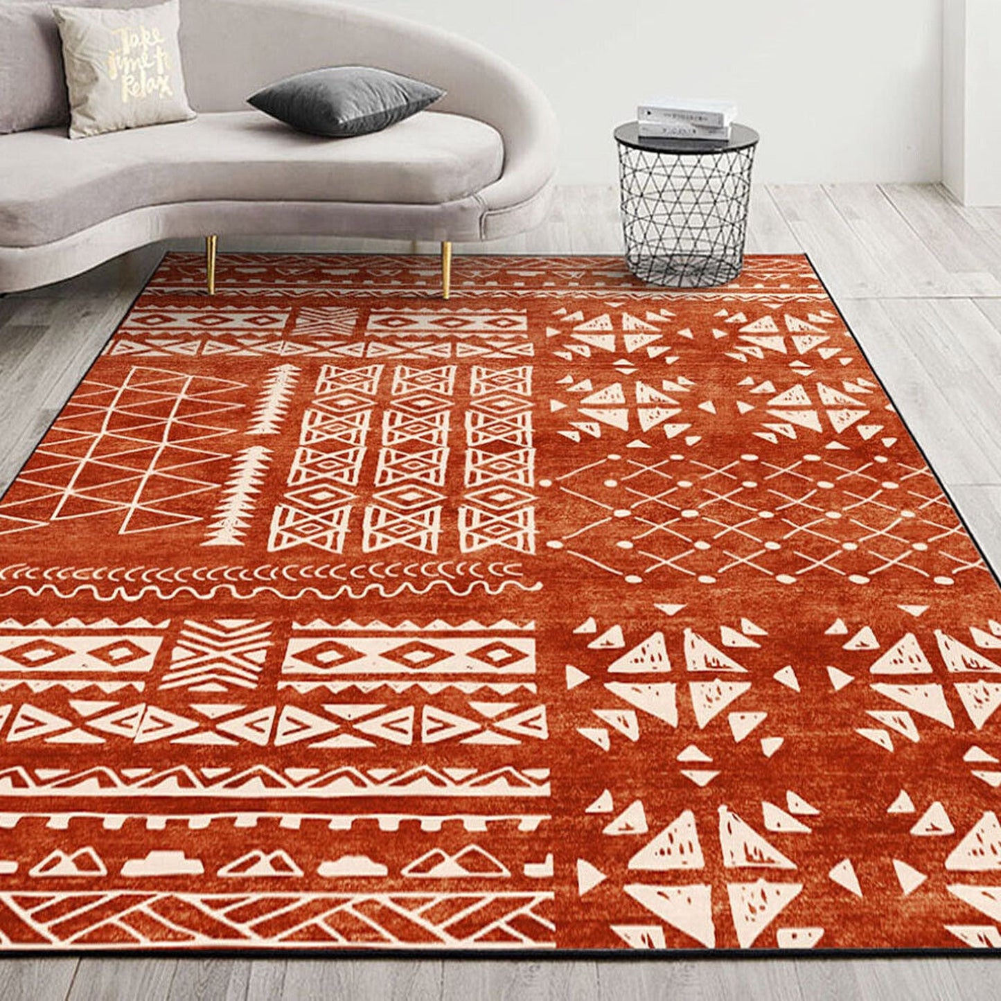 Red Morroco Design Large Soft Shaggy Easy Clean Area Rug