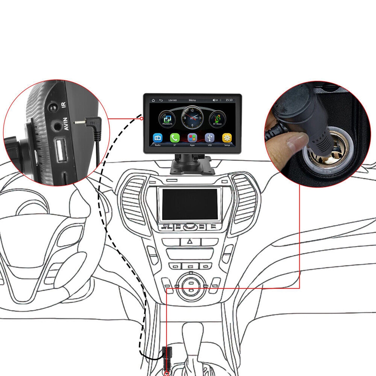 7in Touch Screen Portable Car Radio with Wireless Apple Carplay and Android Auto