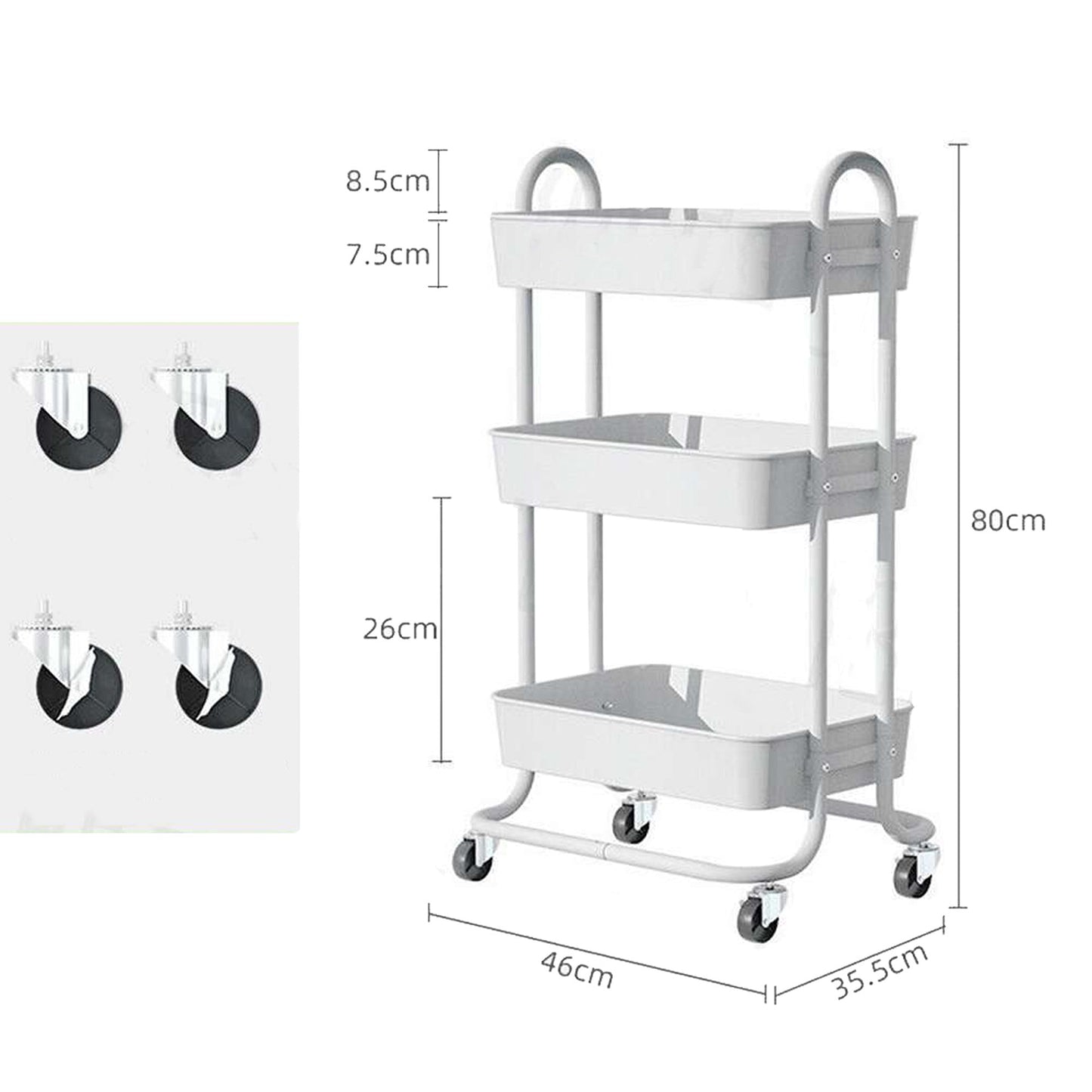 3-Tier Fruit and Vegetable Kitchen Trolley with Storage Baskets
