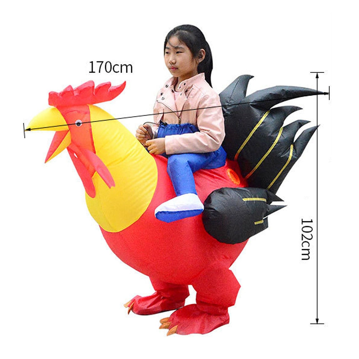 Inflatable Red Rooster Costume for Parties Blow Up Chicken Zoo Mascot