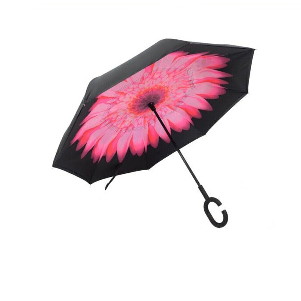 Inverted Windproof Umbrella Double Layer C Handle Reverse Design