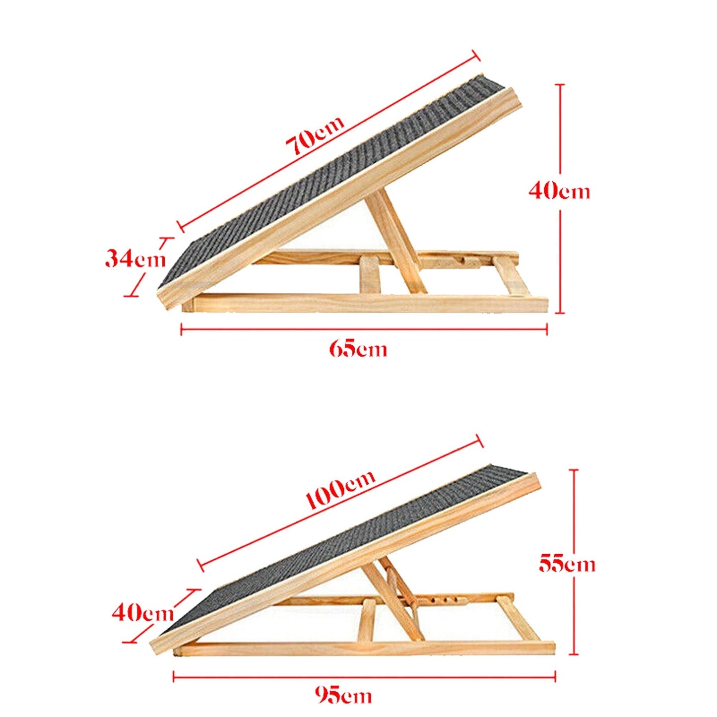 Adjustable Wooden Foldable Pet Ramp for Dogs Access to Bed Sofa Car