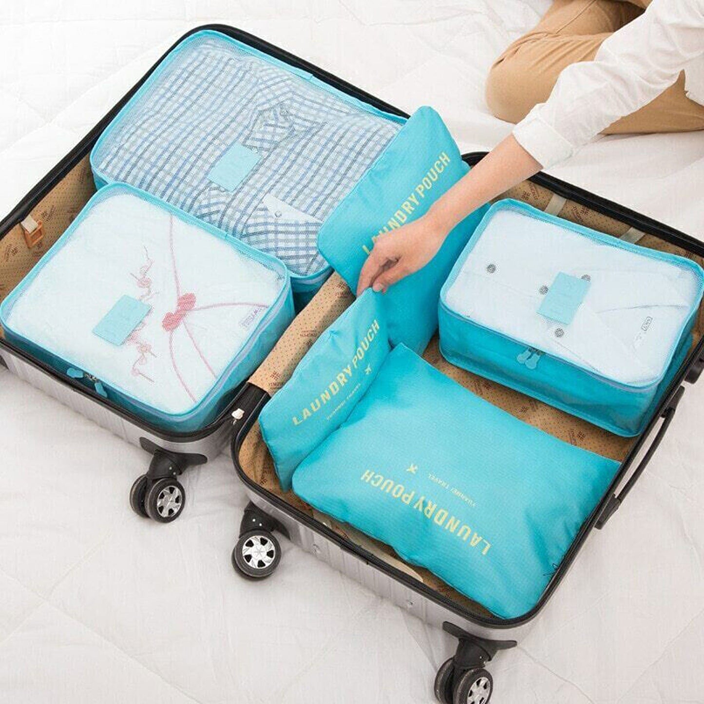 Six-Piece Travel Organizer Cubes for Efficient Luggage Packing