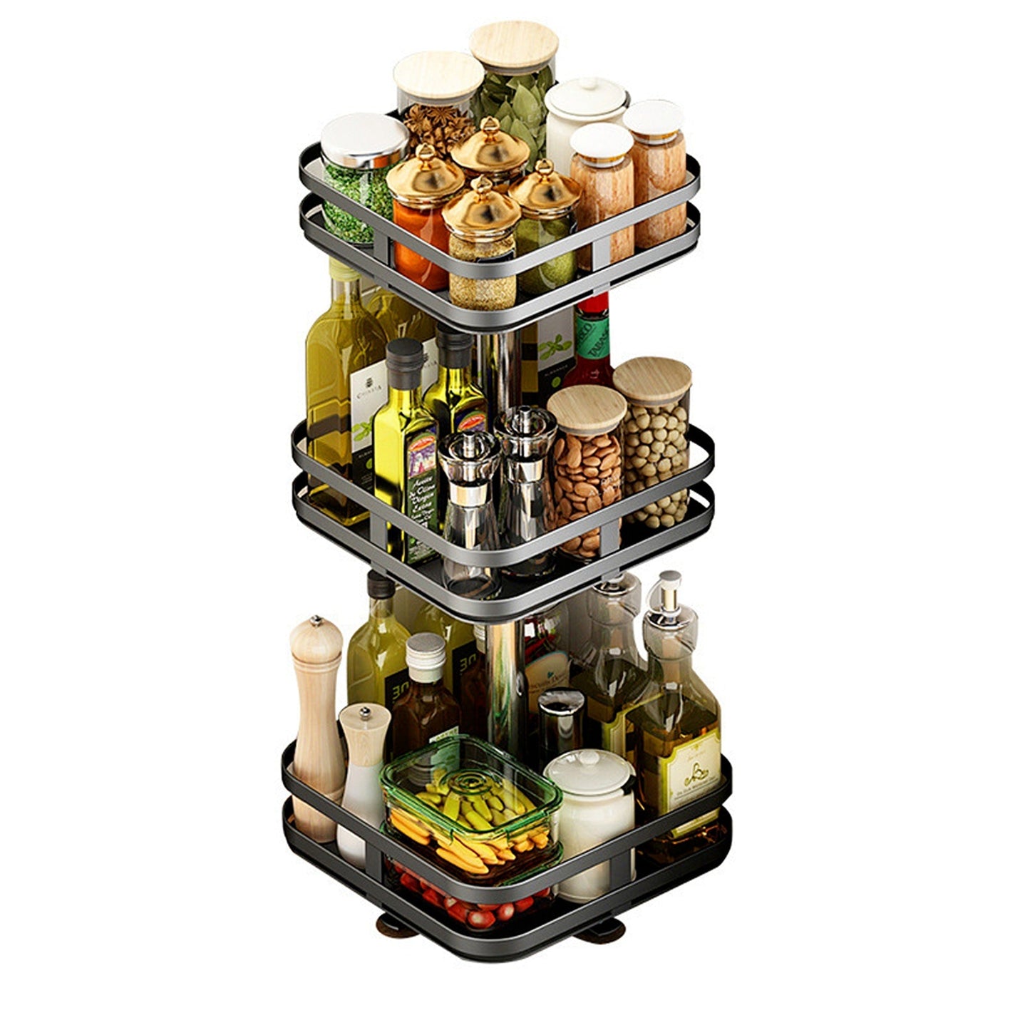 Rotating Kitchen Spice Rack Round Pantry Shelf Storage Organiser