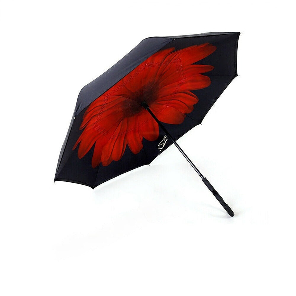 Inverted Windproof Umbrella Double Layer C Handle Reverse Design