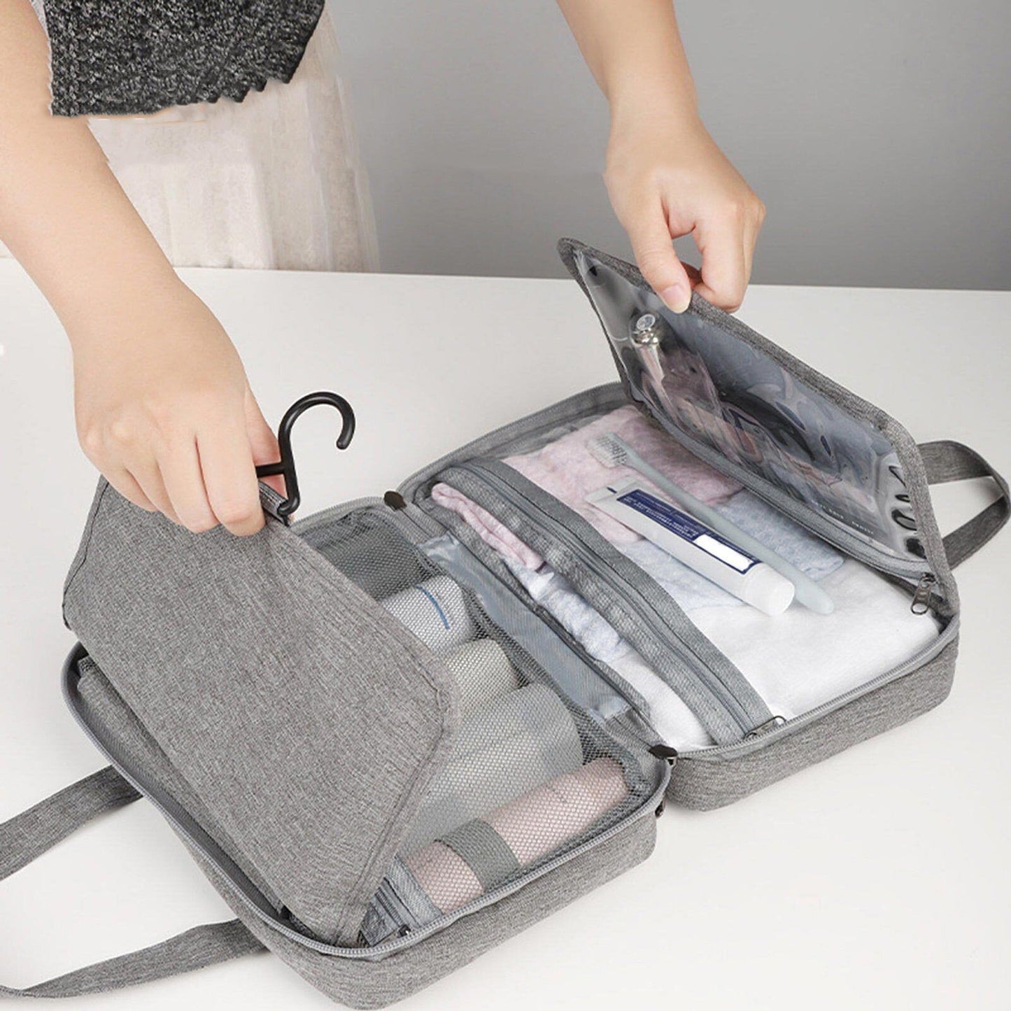 Large Travel Toiletry Organizer with Hanging Hook Cosmetic Makeup Bag