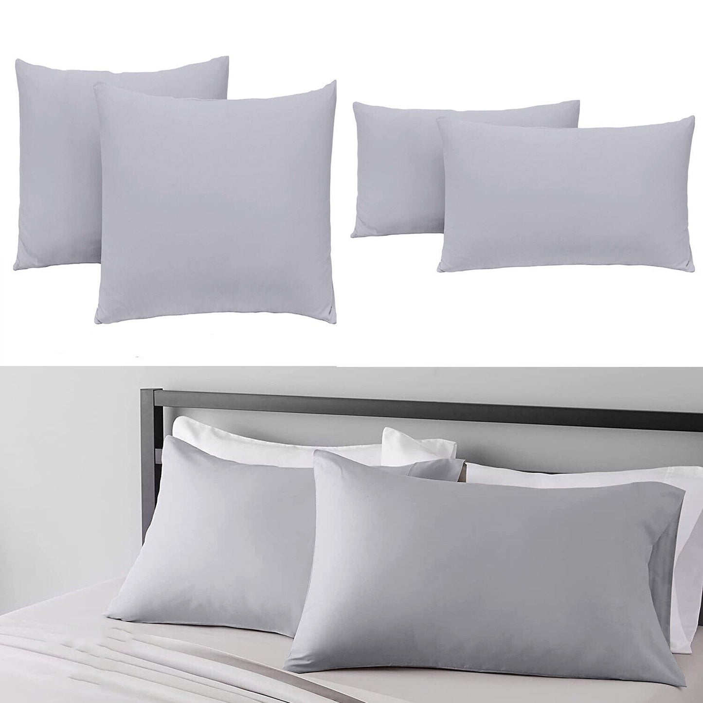 Light Gray 2 Pack Standard European Queen King Pillow Cases