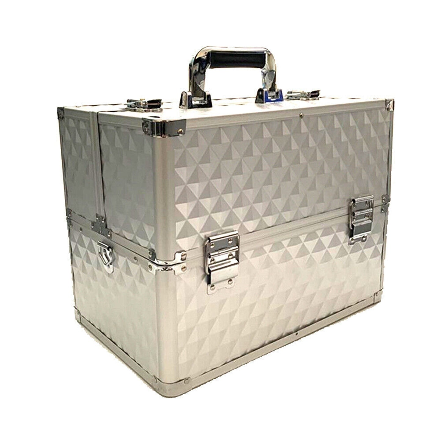 Portable Diamond Pattern Beauty Makeup Cosmetic Case with Carry Strap
