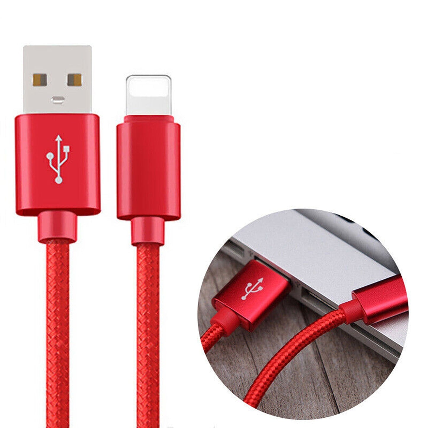 Red Fast Charging Nylon Micro USB Cable for iOS iPhone