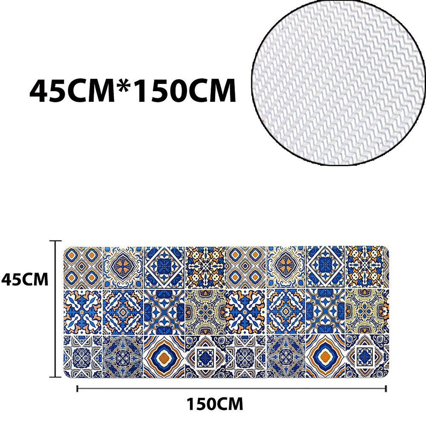 Blue Block Pattern Comfort Kitchen Mat Set with Rubber Back