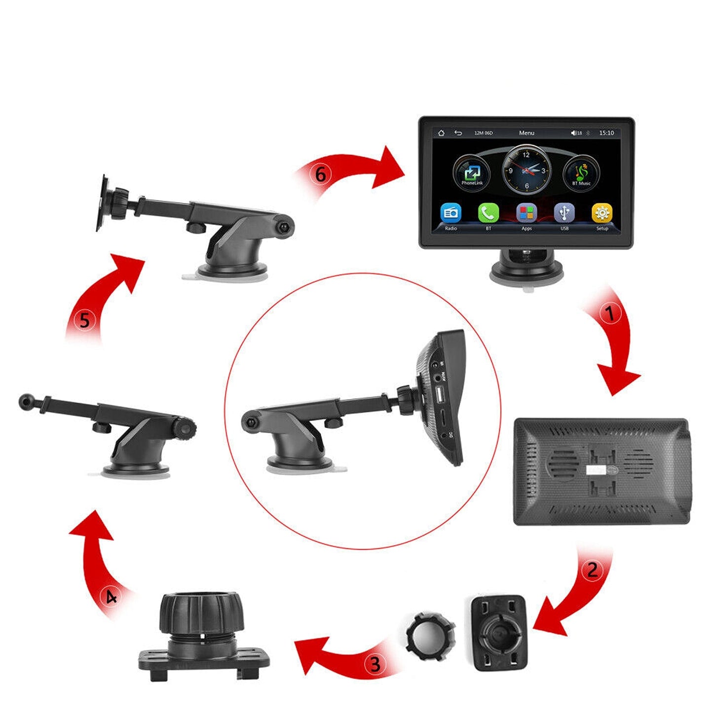 7in Touch Screen Portable Car Radio with Wireless Apple Carplay and Android Auto