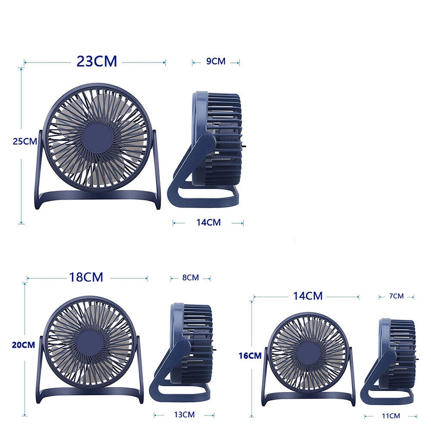 Blue Compact USB Powered Desk Fan Quiet Personal Cooler for Tabletop Use