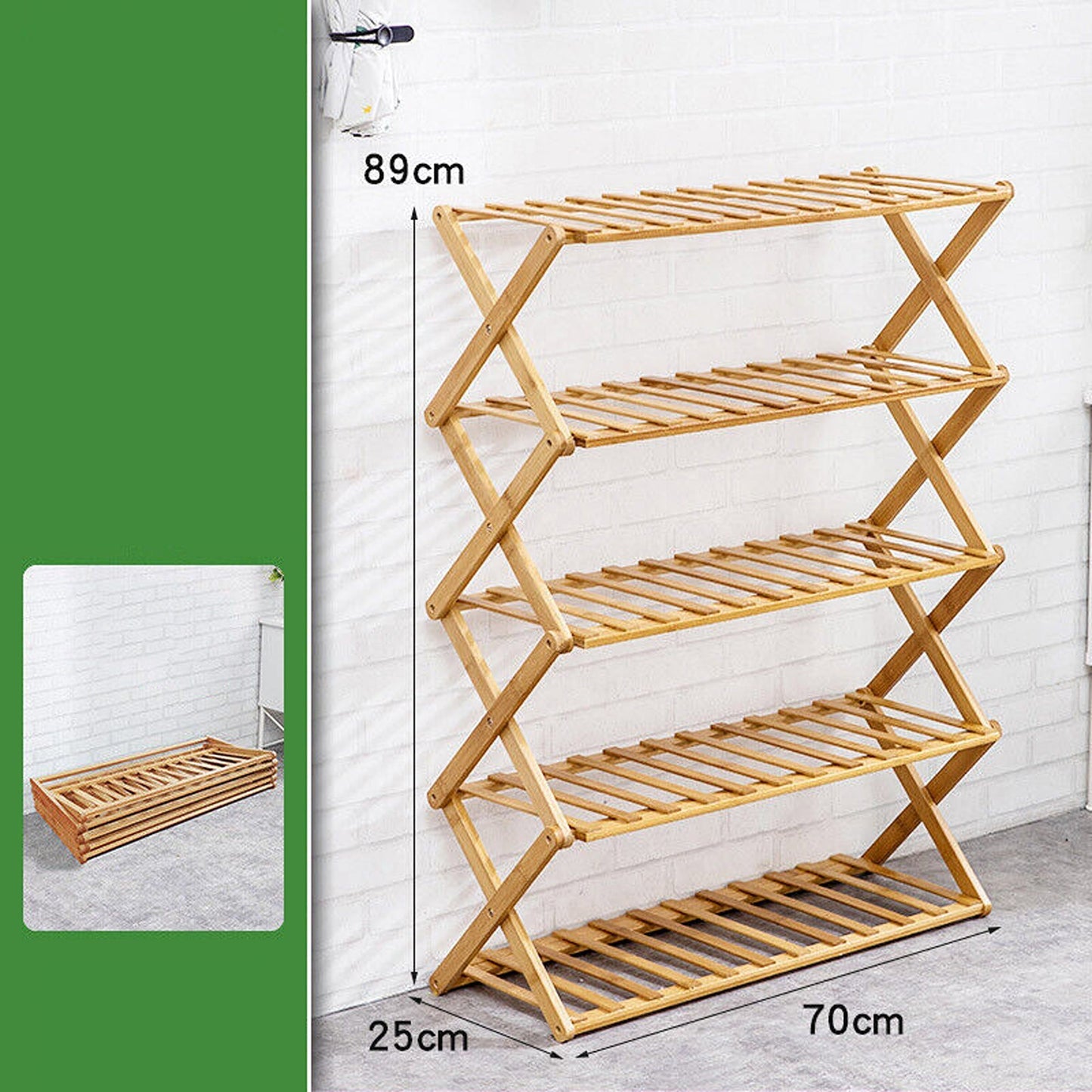 Bamboo Folding Shoe Rack with Multi-Tier Storage Shelf