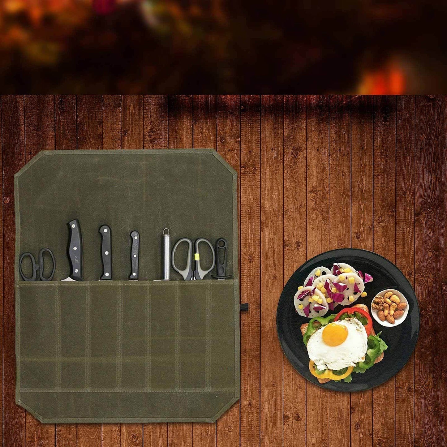 Waxed Canvas Chef Knife Roll Bag 7 Slot Storage Case