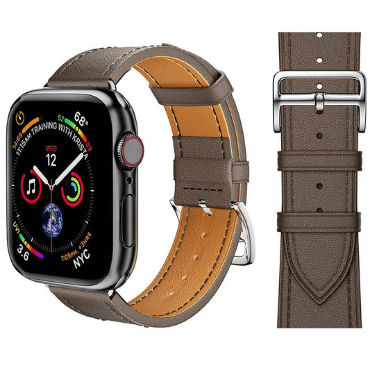 Khaki Grey Leather Strap For Apple Watch iWatch Band Series 9 8 7 6 5 4 3 SE 45 44 41