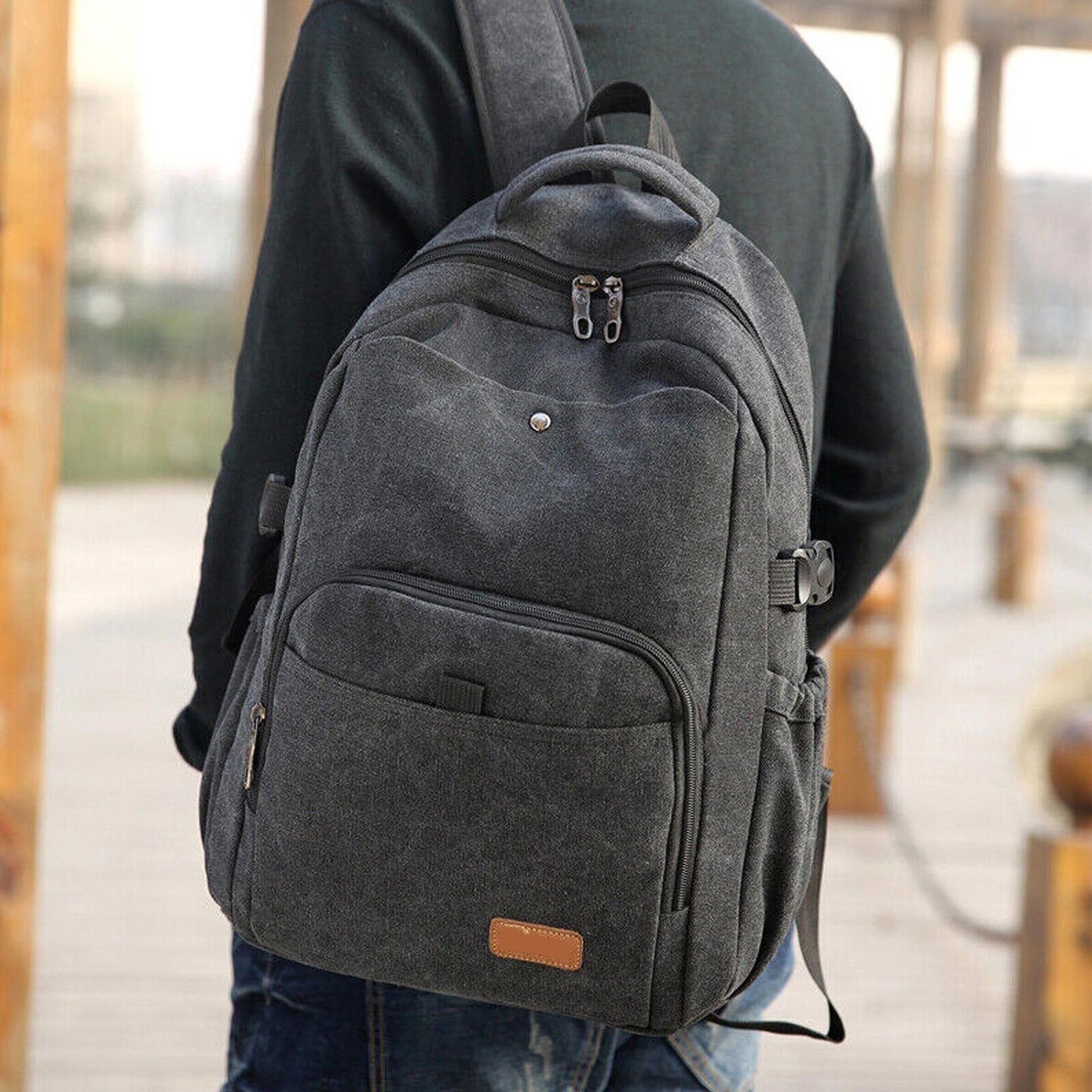 Large Canvas Backpack for Laptops School Travel Bag for Men and Women