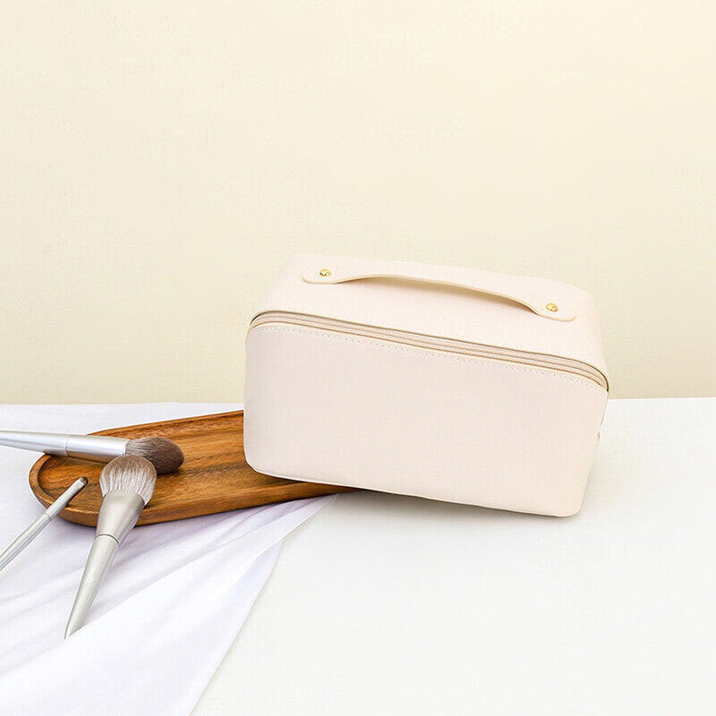 Large Travel Cosmetic Makeup Bag with Organizers and Brush Slots