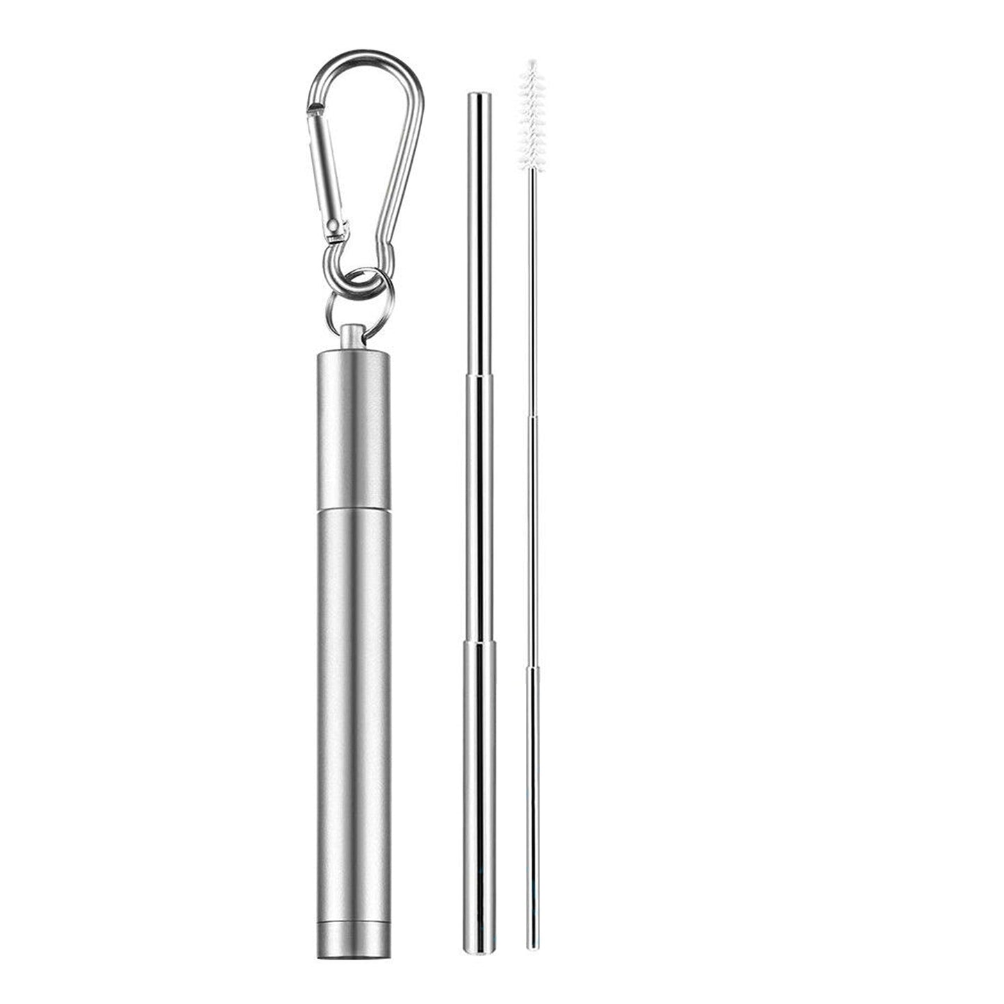 Stainless Steel Foldable Drinking Straw Metal Reusable with Cleaning Brush Keyring