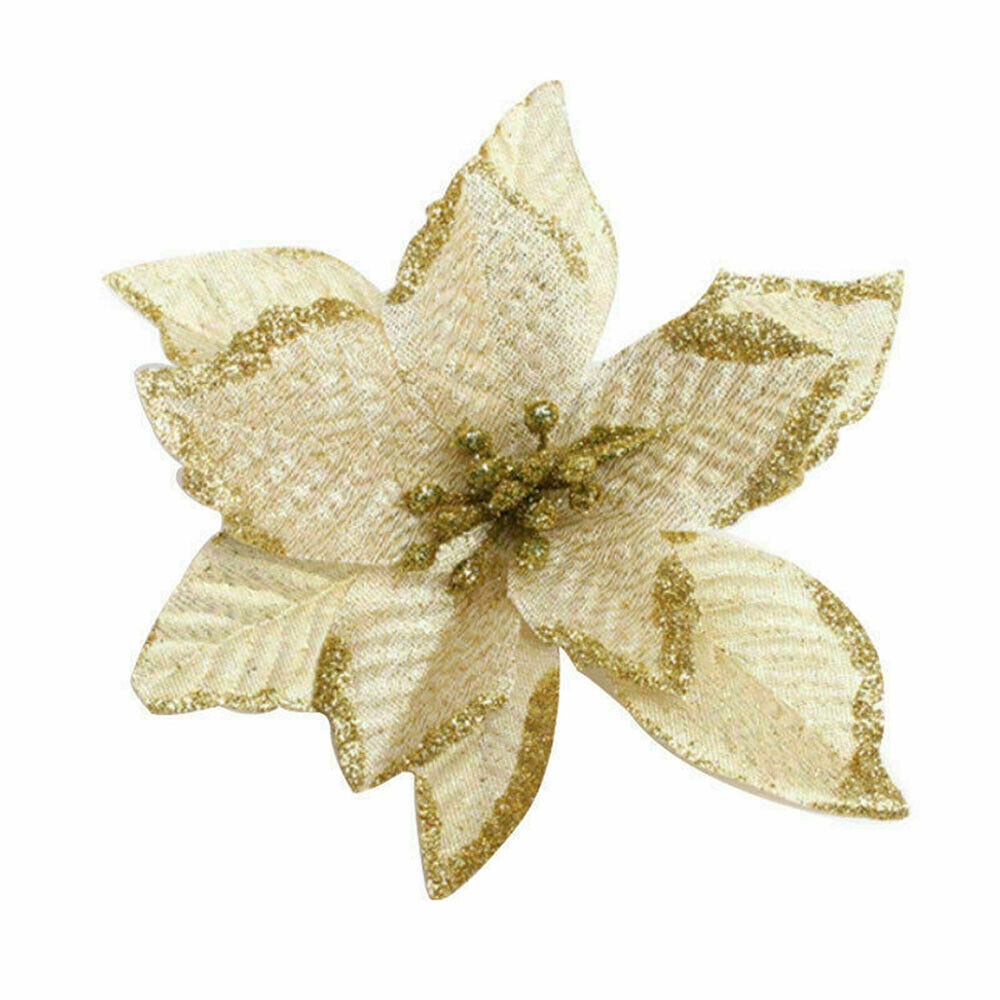 Gold Glitter Poinsettia Decorations for Christmas Tree and Wreath