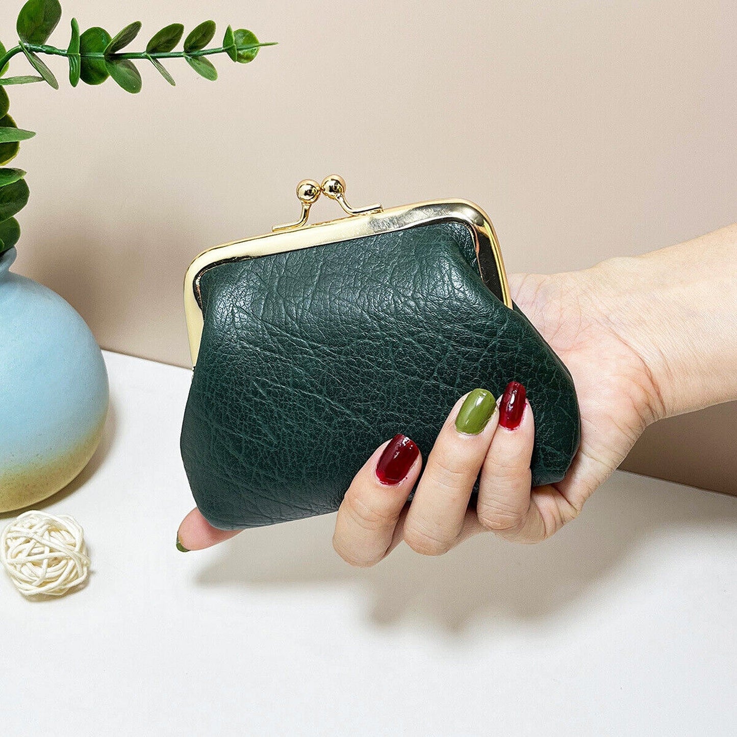 Small Leather Cosmetic Bag for Coin and Lipstick Storage