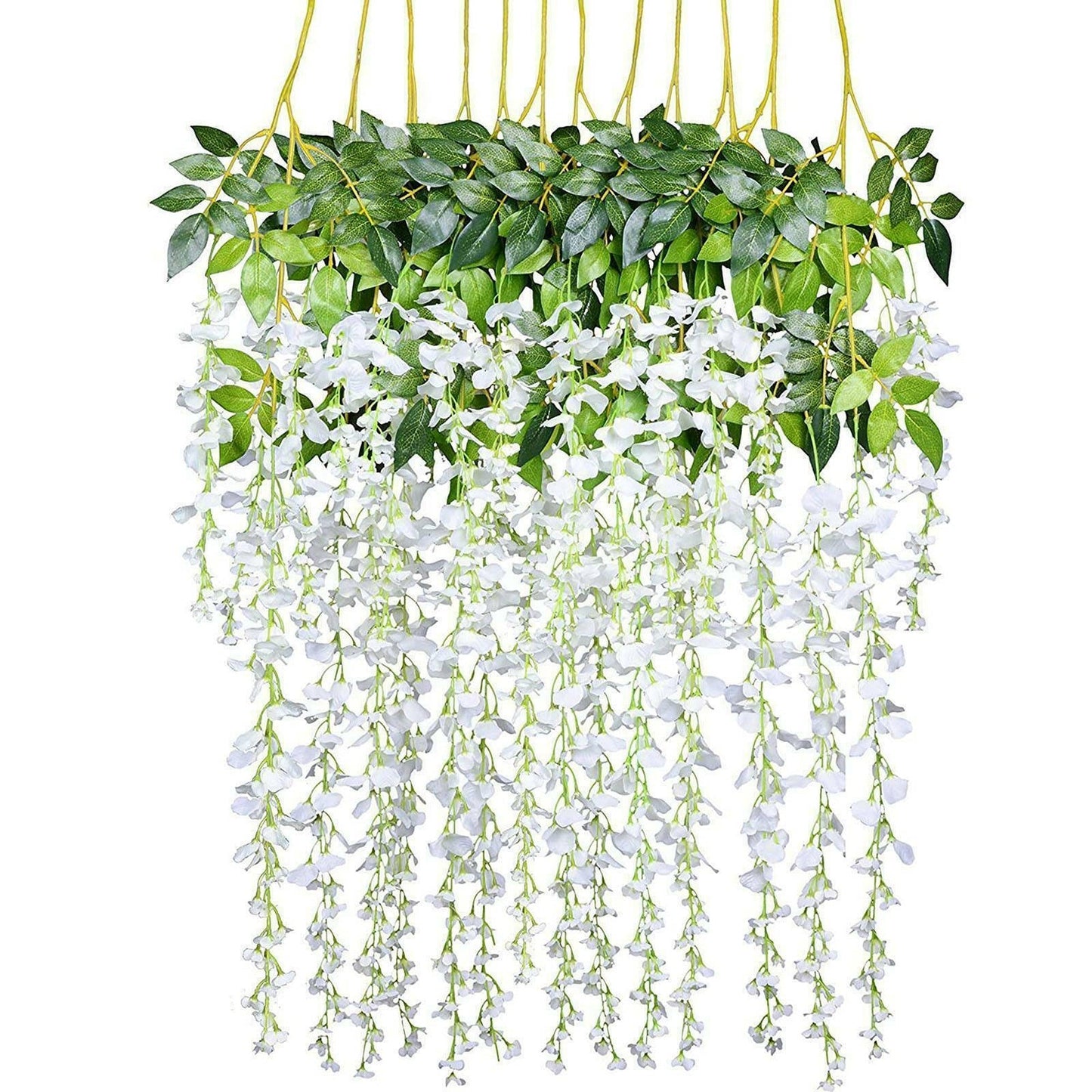 12pcs Hanging Silk Wisteria Vine Garland Artificial Leaf Decoration for Weddings