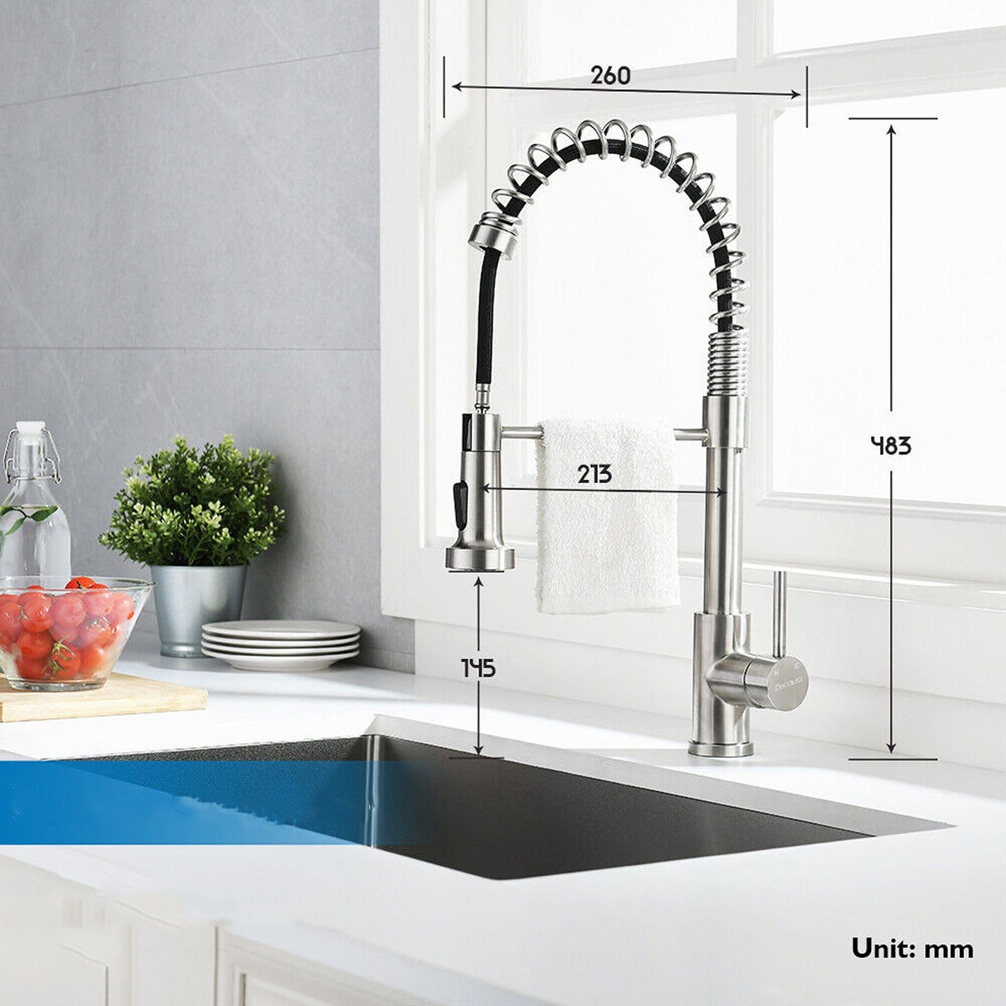 360 Degree Swivel Spout Solid Brass Kitchen Mixer Tap Sink Pull-Out Faucet
